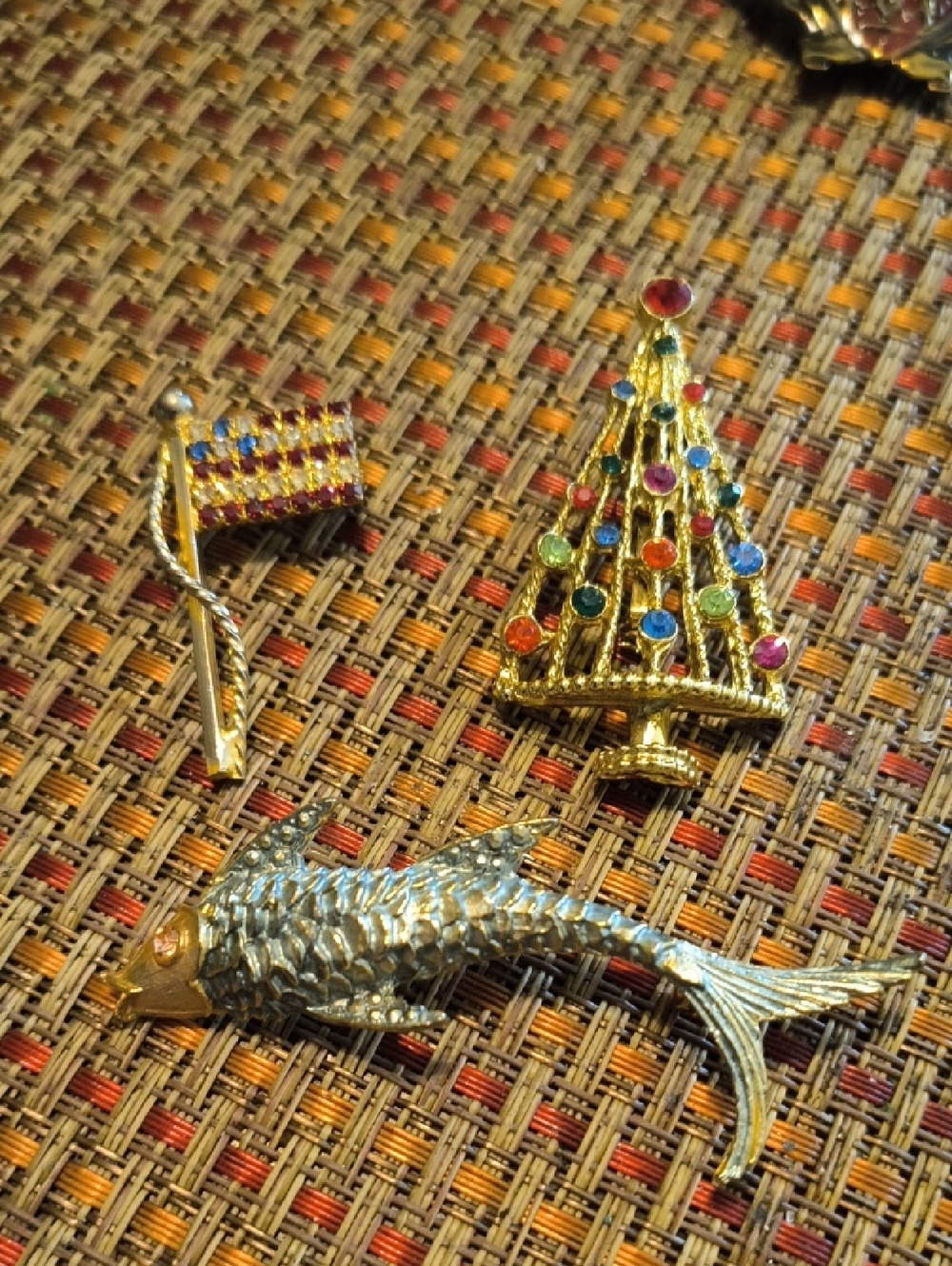 Gold Tone Multicolor Christmas Tree Brooch - Women Jewelry Brooches